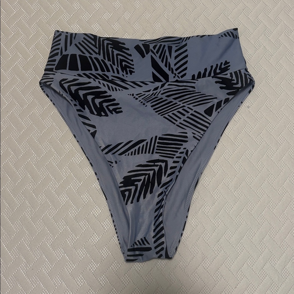 Aerie Light Blue and Black High-Cut Cheeky Bikini Bottom